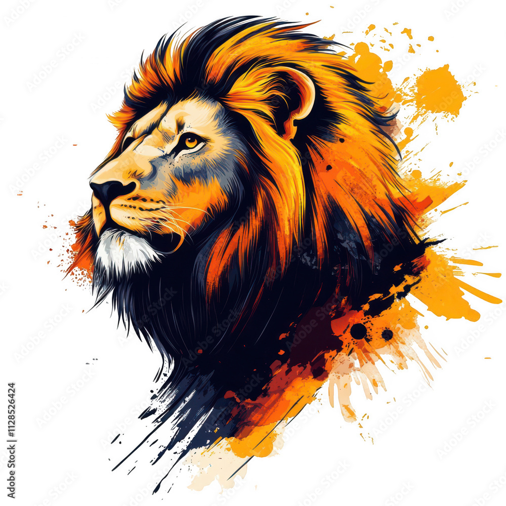 Lion head vector design with angry expression and colorful paint splash illustration on transparent background Lion head vector design with angry expression and colorful paint splash illustration on transparent background