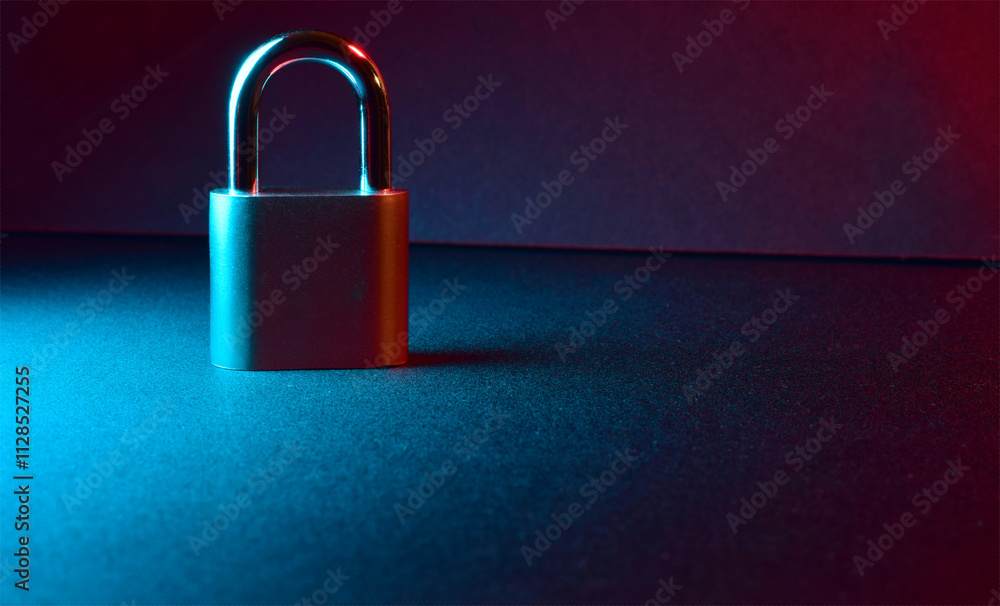 Fototapeta premium General concept of security, in the online environment, payments, in everyday life, represented with a padlock, dark background.