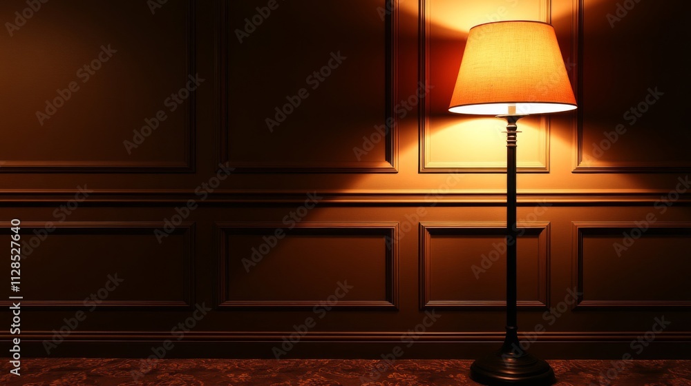 Illuminated Floor Lamp Against Paneled Wall Illuminated Floor Lamp Against Paneled Wall
