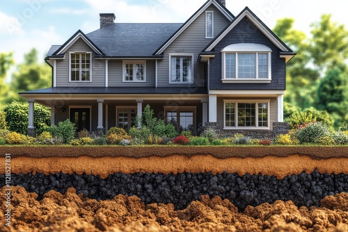 An infographic-style image showing the dangers of radon gas, with an illustration of it seeping through the ground into a home. Generative AI