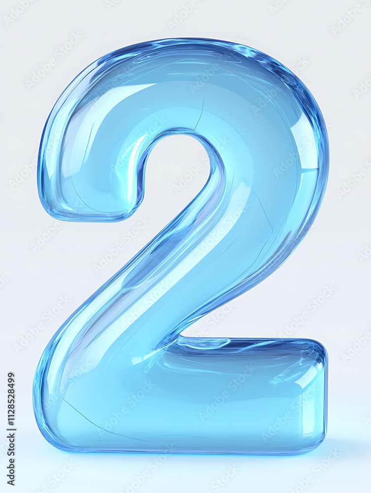 Translucent blue number two with glossy finish on light background Translucent blue number two with glossy finish on light background