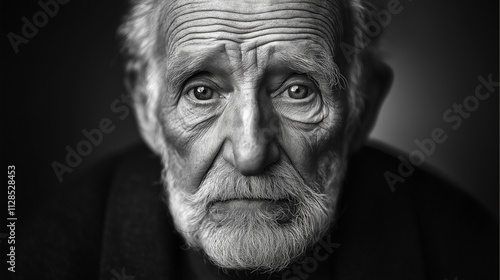 Black and White Portrait of Elderly Man with Expressive Eyes