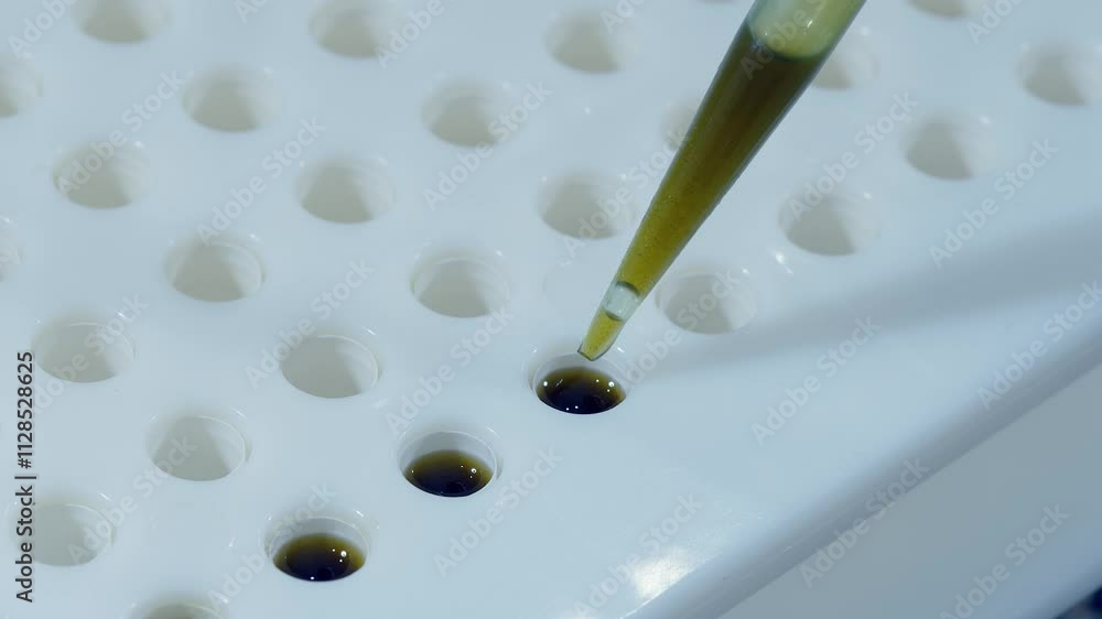 Measured dose pipette used to put medical solution into capsule pill Measured dose pipette used to put medical solution into capsule pill