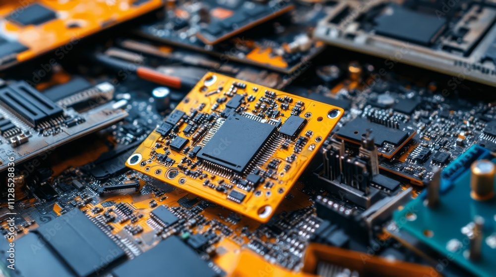 Fototapeta premium Close-up of assorted electronic circuit boards.