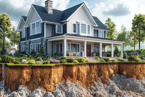 An infographic-style image showing the dangers of radon gas, with an illustration of it seeping through the ground into a home. Generative AI