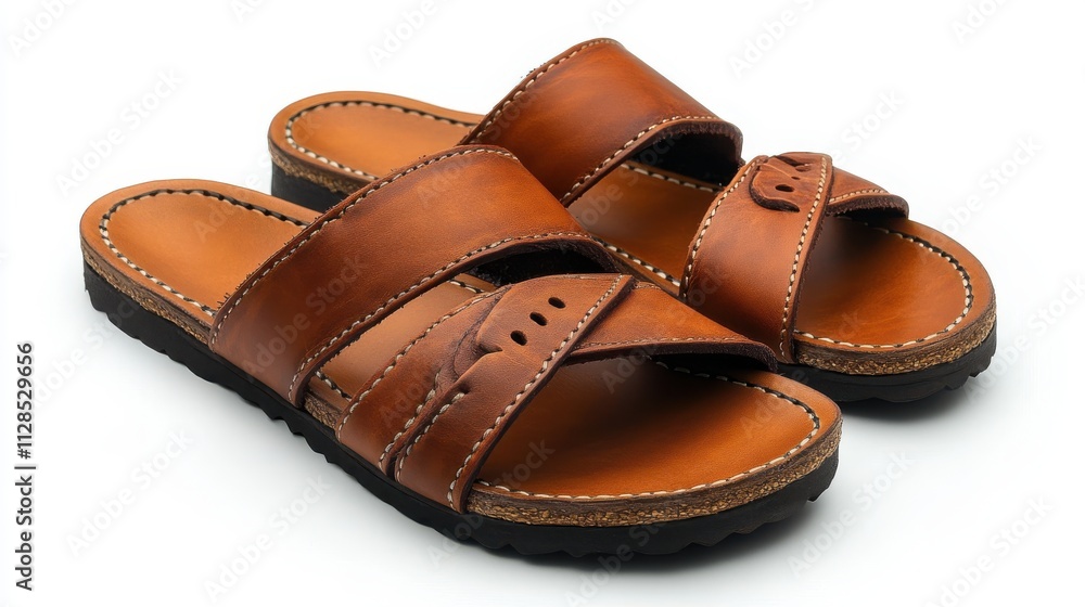 sandals made of brown tan leather isolated on a white backgroun sandals made of brown tan leather isolated on a white backgroun
