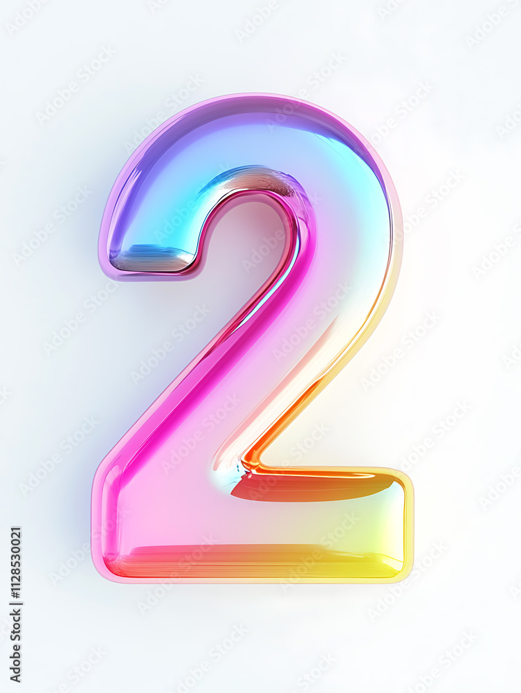 Colorful 3D number two with glossy, iridescent finish on white background. vibrant hues create playful and modern aesthetic, perfect for design projects Colorful 3D number two with glossy, iridescent finish on white background. vibrant hues create playful and modern aesthetic, perfect for design projects