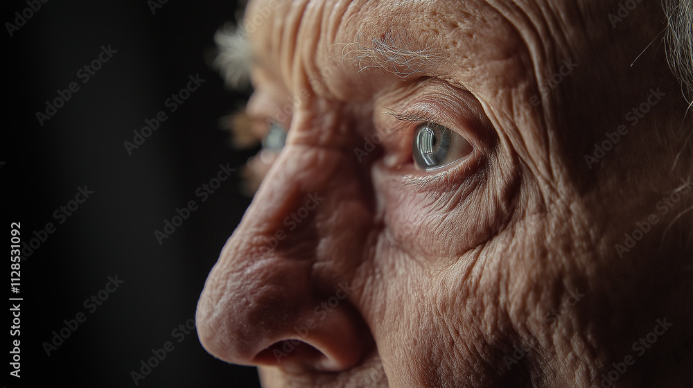 Close-Up of Elderly Woman’s Reflective Eyes with Wrinkles and Fine Details Close-Up of Elderly Woman’s Reflective Eyes with Wrinkles and Fine Details