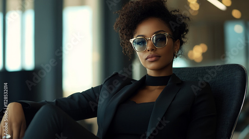 Wallpaper Mural Black woman in business attire, confidently posing in an office setting, ideal for professional, corporate, and leadership-themed photo shoots. Torontodigital.ca