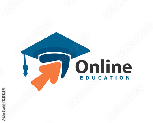 abstract online education cursor and hat graduate logo design template illustration inspiration