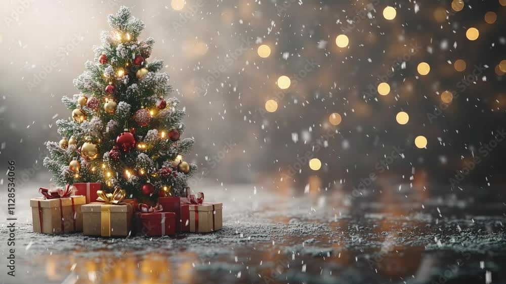 christmas background with christmas tree with snow animation, hd 4k video christmas background with christmas tree with snow animation, hd 4k video