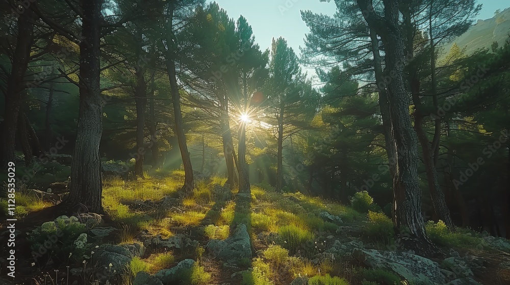 Sunlit Forest Path Majestic Cedars Tranquil Nature Scene Sunlit Forest Path Majestic Cedars Tranquil Nature Scene