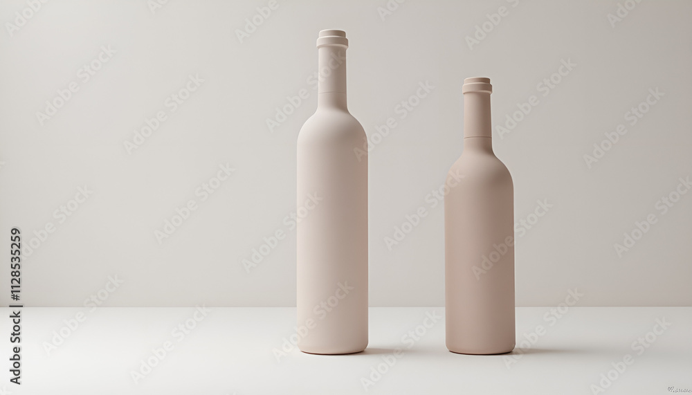 Mockup of two minimalist wine bottles for packaging design Mockup of two minimalist wine bottles for packaging design