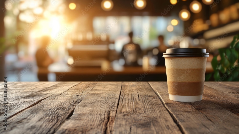 Coffee Cup On Wooden Table In Coffee Shop Coffee Cup On Wooden Table In Coffee Shop