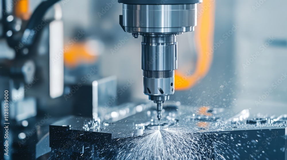 CNC machine precisely milling metal. CNC machine precisely milling metal.
