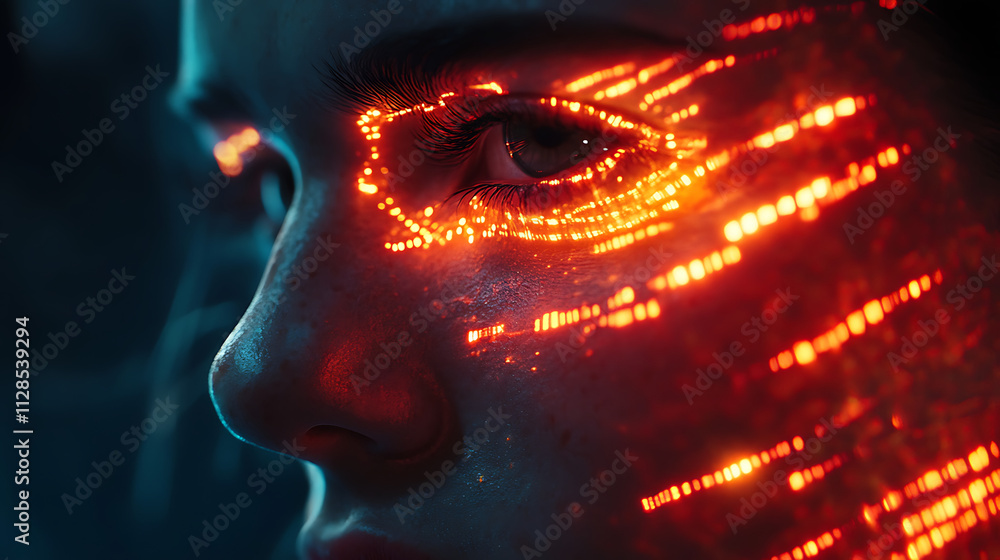Futuristic Hybrid Face with Glowing Data Streams Futuristic Hybrid Face with Glowing Data Streams