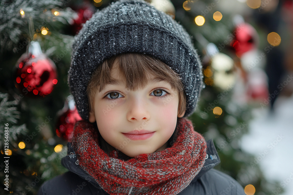 Generative AI image of a smiling girl in a red hat and sweater, celebrating the New Year at school with classmates in festive attire Generative AI image of a smiling girl in a red hat and sweater, celebrating the New Year at school with classmates in festive attire