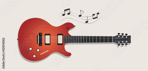 Electric guitar and musical notes. Vector illustration.