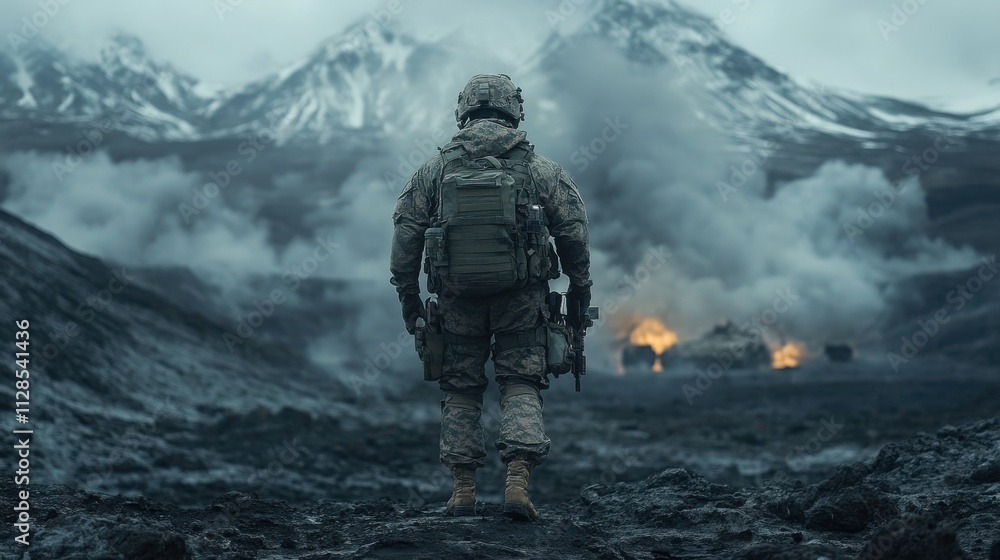 special unit fighter turned to give the enemy a menacing look back view mixed medi special unit fighter turned to give the enemy a menacing look back view mixed medi
