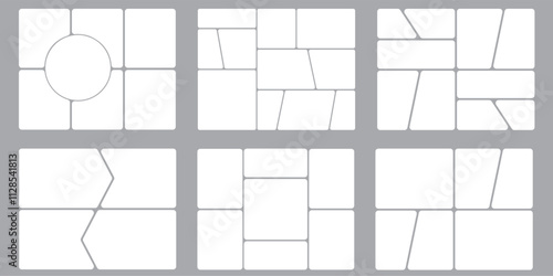 Organised portfolio. Mosaic pictures collection. Album brandboard. Collage mood board grid. Moodboard template. Set of presentation backgrounds. Photo layout. Gallery banner.
