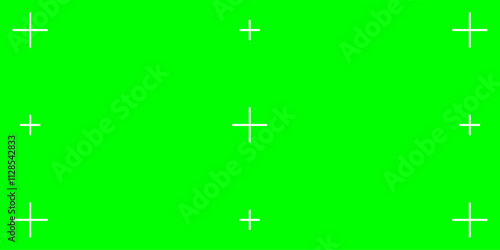 Green chromakey background with motion tracking markers. Vector flat illustration for adding VFX in movie post-production.