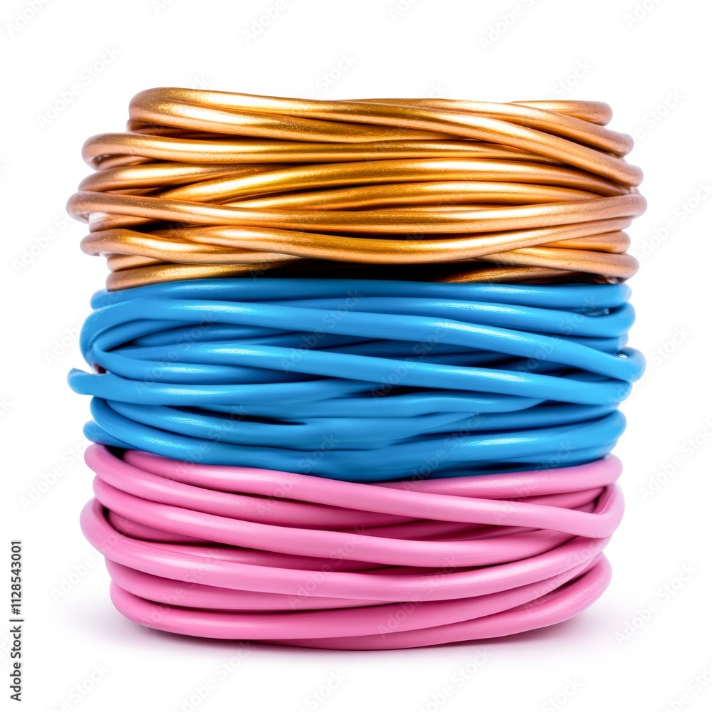 Colorful coiled wires stacked in vibrant hues create a visually appealing image suitable for use in technology articles, DIY projects, or creative design concepts, Colorful coiled wires stacked in vibrant hues create a visually appealing image suitable for use in technology articles, DIY projects, or creative design concepts,