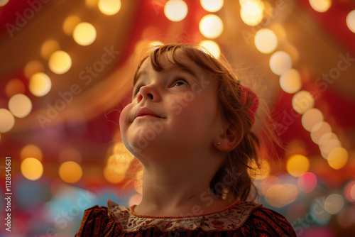 Generative AI Image of Child Enjoying Bright Summer Fair with Colorful Lights and Amusement Park Rides