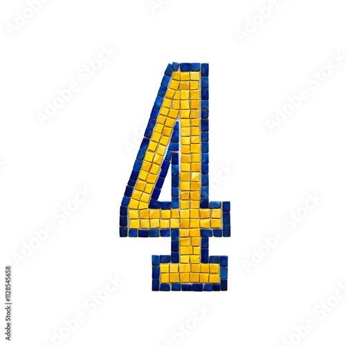 Wallpaper Mural A mosaic number 4 made up of small square tiles in yellow and blue colors. Torontodigital.ca