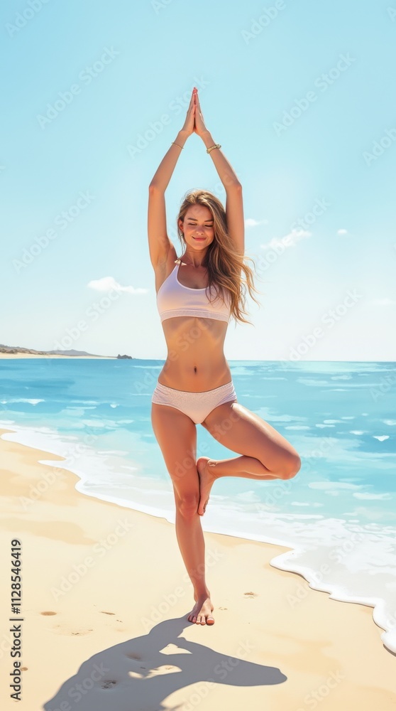 Woman practicing yoga. Girl doing sport on the beach. Fitness female outdoor meditation relax. Woman practicing yoga. Girl doing sport on the beach. Fitness female outdoor meditation relax.