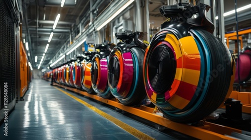 Wallpaper Mural Colorful wheels on a production line in a factory. Torontodigital.ca
