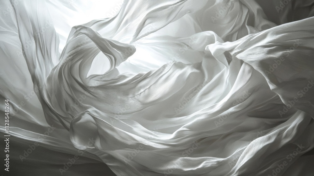 White Fabric Swirling In Light And Shadow White Fabric Swirling In Light And Shadow