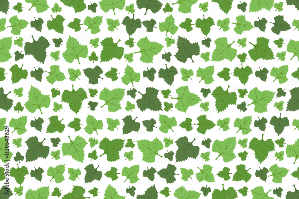 Abstract leaves seamless pattern design in green color palette and various sizes on white background, vector illustration for wallpaper and background or printing Abstract leaves seamless pattern design in green color palette and various sizes on white background, vector illustration for wallpaper and background or printing