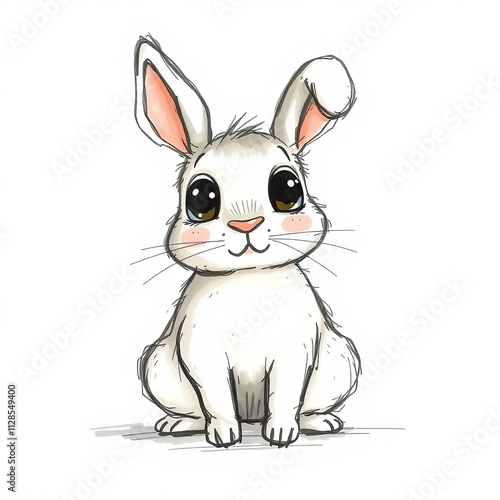 Wallpaper Mural Adorable cartoon rabbit sitting happily on white background with copy space Torontodigital.ca