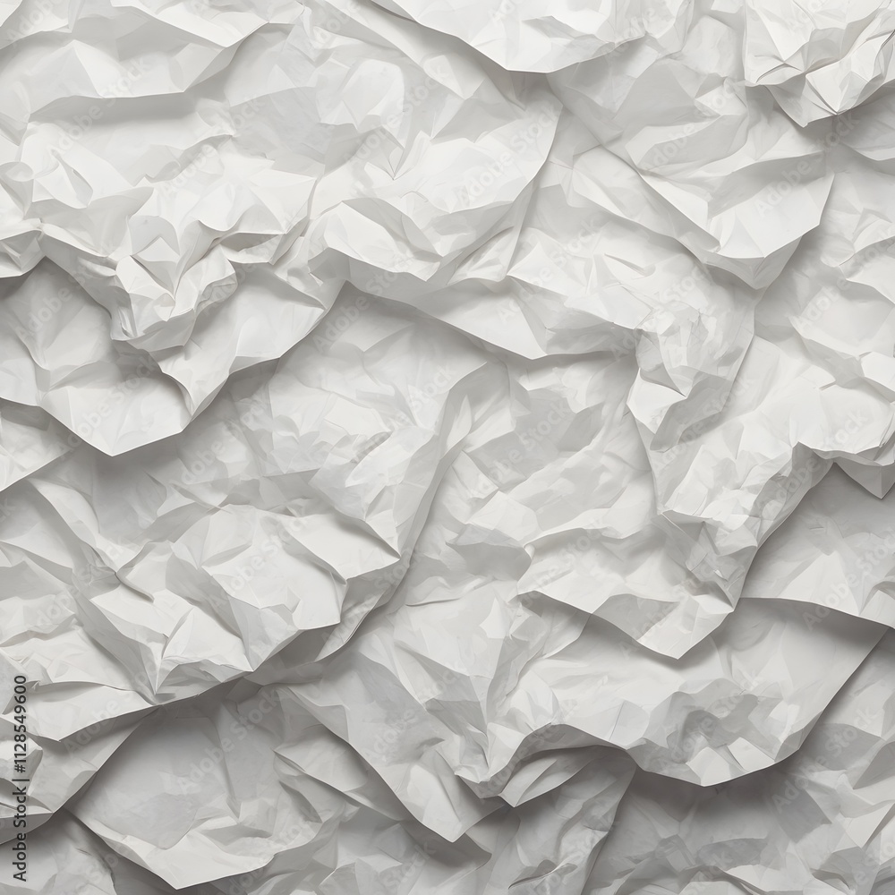 Obraz premium Wrinkled white paper texture, a rough, creased surface perfect for vintage design backgrounds