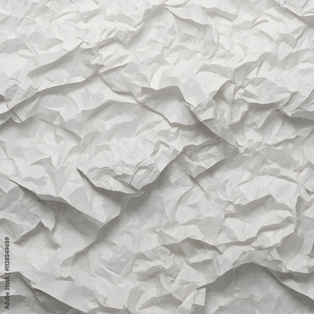Wrinkled white paper texture, a rough, creased surface perfect for vintage design backgrounds Wrinkled white paper texture, a rough, creased surface perfect for vintage design backgrounds