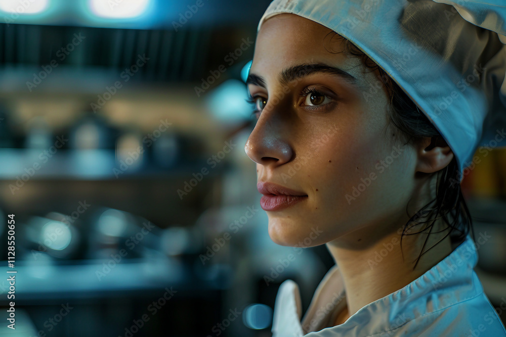 Generative AI Image of Smiling Professional Female Chef in Restaurant Kitchen Generative AI Image of Smiling Professional Female Chef in Restaurant Kitchen
