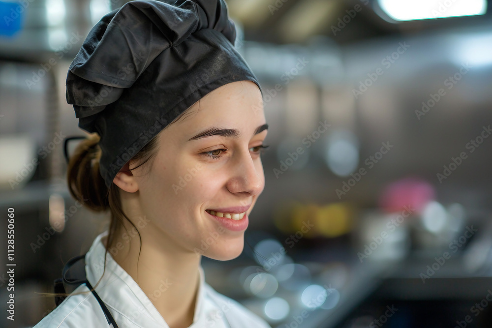 Generative AI Image of Smiling Professional Female Chef in Restaurant Kitchen Generative AI Image of Smiling Professional Female Chef in Restaurant Kitchen