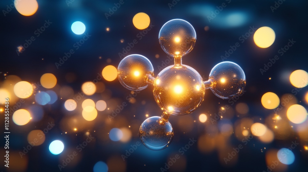 Abstract Background, Molecular Structure with Orange and Blue Bokeh Lights, Modern Design Element Abstract Background, Molecular Structure with Orange and Blue Bokeh Lights, Modern Design Element