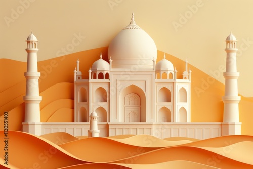 Abstract Illustration of Taj Mahal in Paper Art Style