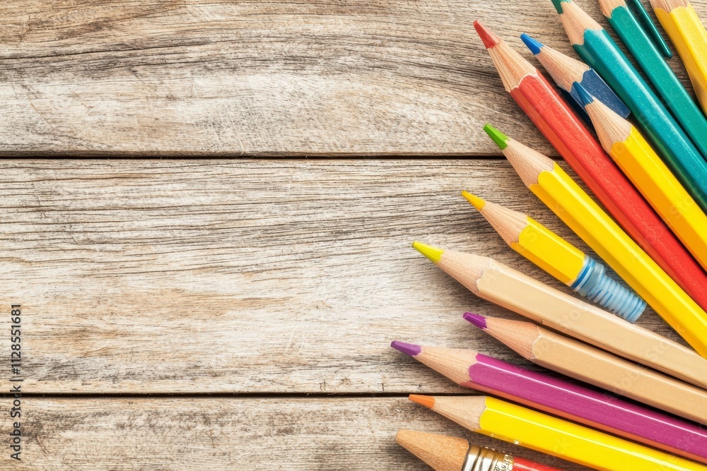 Obraz premium Colorful Pencils on Rustic Wooden Background.