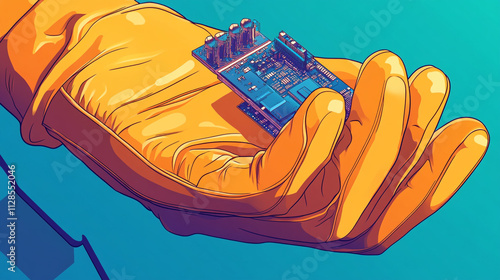 Innovative hand holding circuit board demonstrating technology and design