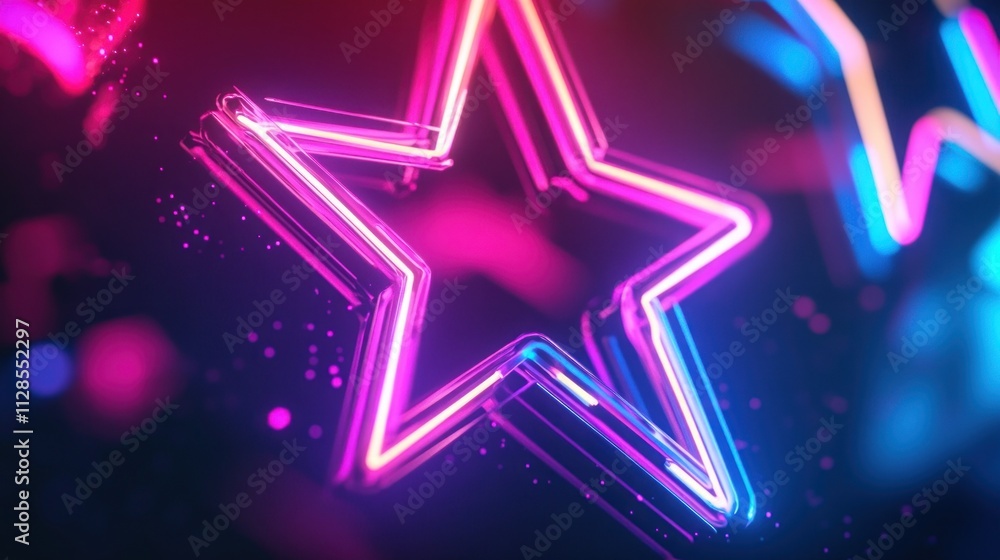 Abstract Neon Glowing Stars: Vivid Pink and Blue Illuminated Shapes in Dark Background, 3D Render of Futuristic Luminous Design Abstract Neon Glowing Stars: Vivid Pink and Blue Illuminated Shapes in Dark Background, 3D Render of Futuristic Luminous Design