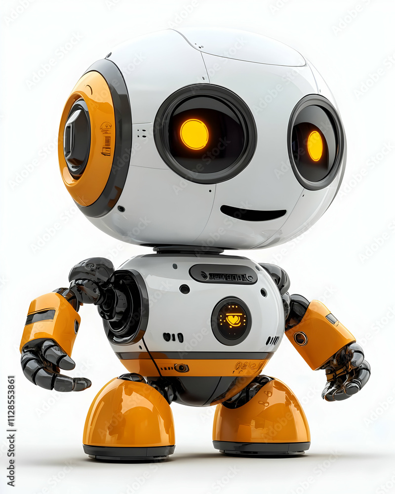 Cute Robot Design: Orange and White Bot, Smiling Cute Robot Design: Orange and White Bot, Smiling