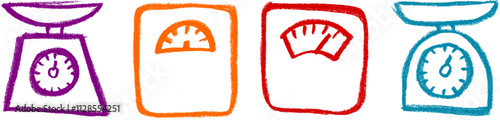Weighing Scale Icons Crayon Chalk Drawing Vector Set