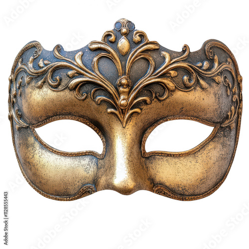 Realistic gold masquerade mask on transparent background, PNG Cutout photo