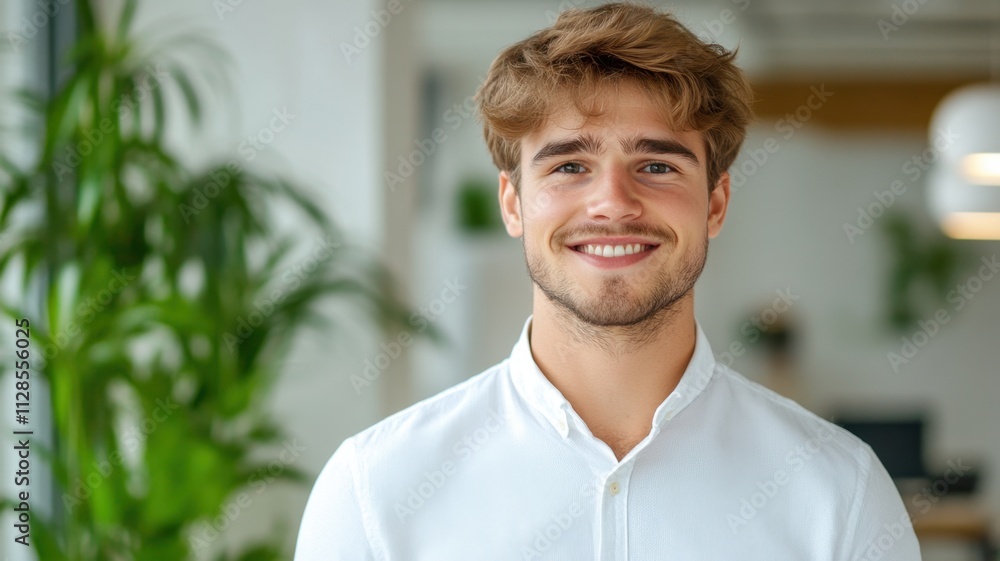 Confident and positive businessman in a modern office, with a welcoming and friendly attitude Confident and positive businessman in a modern office, with a welcoming and friendly attitude