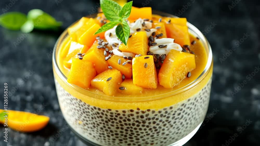 Bowl of fruit with a green leaf on top. The fruit in the bowl includes mangoes and pomegranates. The bowl is placed on a dark surface Bowl of fruit with a green leaf on top. The fruit in the bowl includes mangoes and pomegranates. The bowl is placed on a dark surface