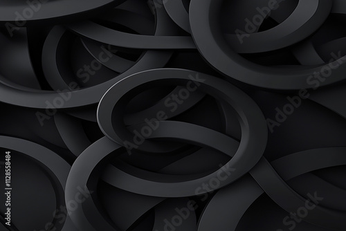 Abstract Dark Spheres Floating in Minimalist Black Background with Glossy Surreal Design