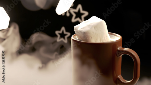 Coffee mug with marshmallows and whipped cream. Generative AI