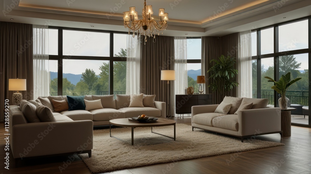 Fototapeta premium Luxurious living room with mountain views.